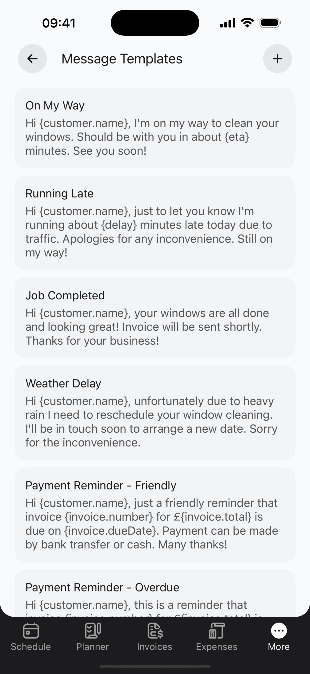 Composing 'On my way' message to customer with auto-filled name and ETA, ready to send via SMS